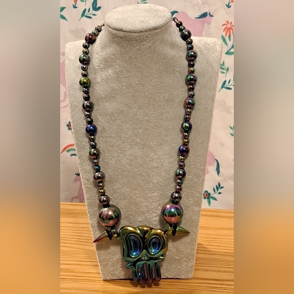EVAE Mob ASAP Rocky Metallic Rainbow Emo Goth Skull Chain Necklace Jewelry